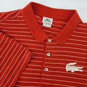 Lacoste Sport Mens Red White Striped Cotton Polo Shirt Size 9 (4xl) Logo